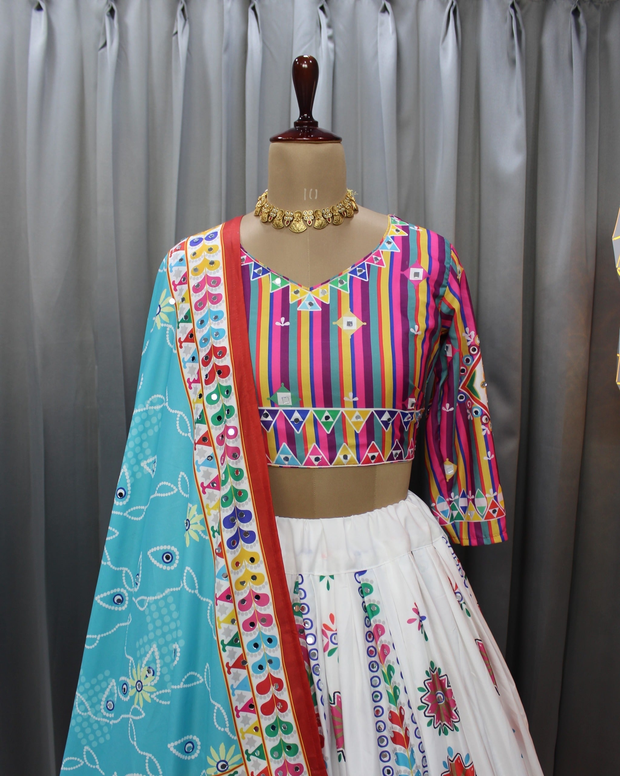 Soft Muslin Silk Chaniya Choli | Fancy Digital with Real Mirror Work for Traditional Wear