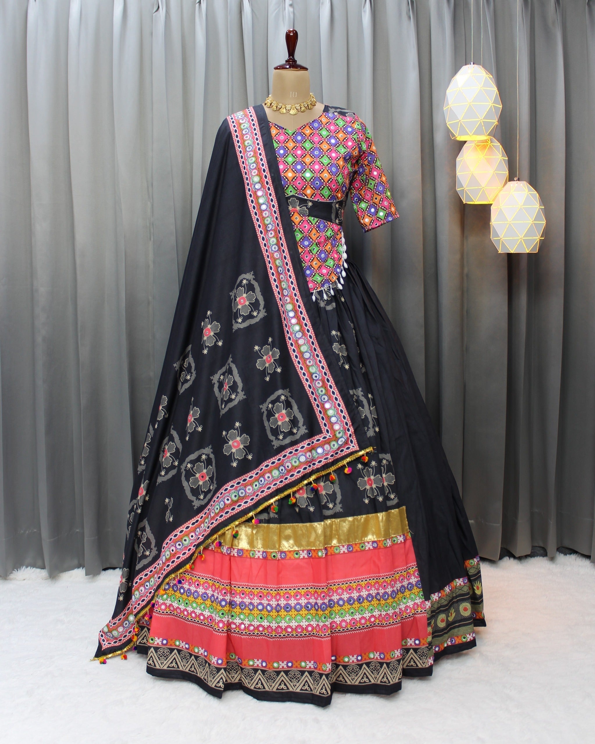 Muslin Cotton Chaniya Choli | Fancy Digital with Real Mirror Work for Traditional Wear