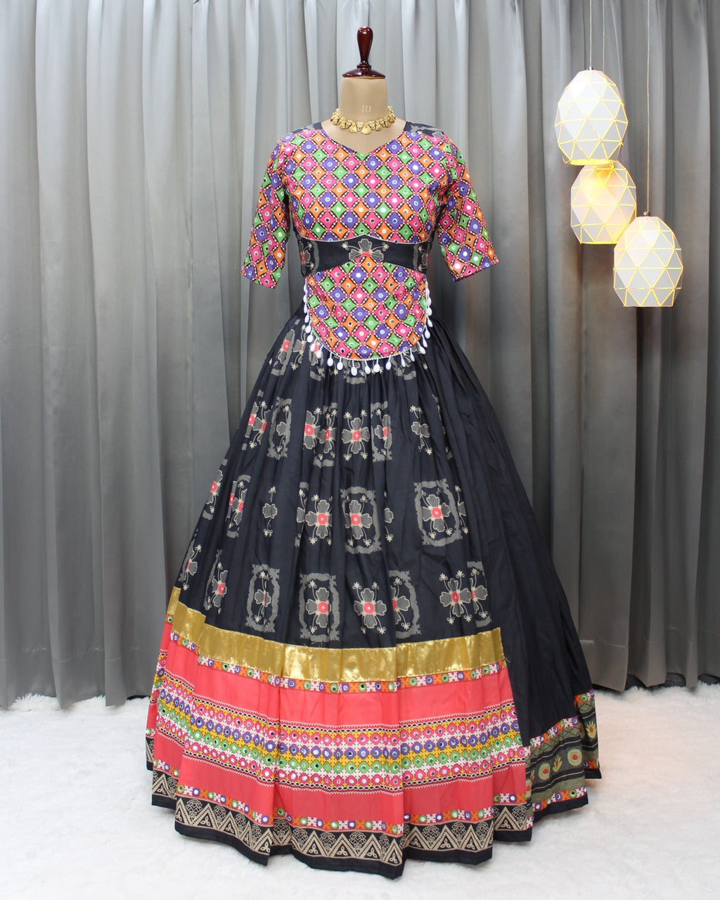 Muslin Cotton Chaniya Choli | Fancy Digital with Real Mirror Work for Traditional Wear