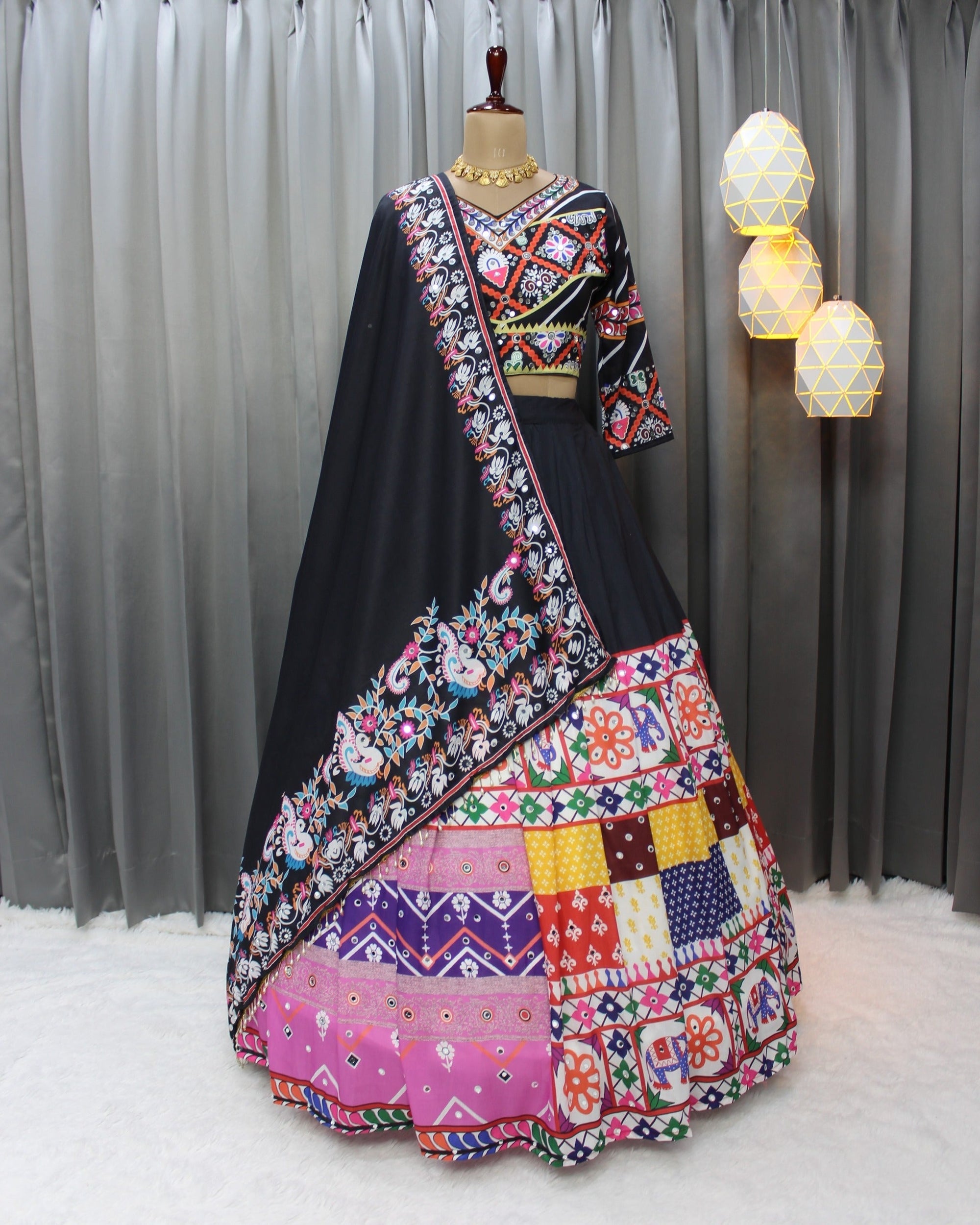 Muslin Cotton Chaniya Choli | Fancy Digital with Real Mirror Work for Traditional Wear