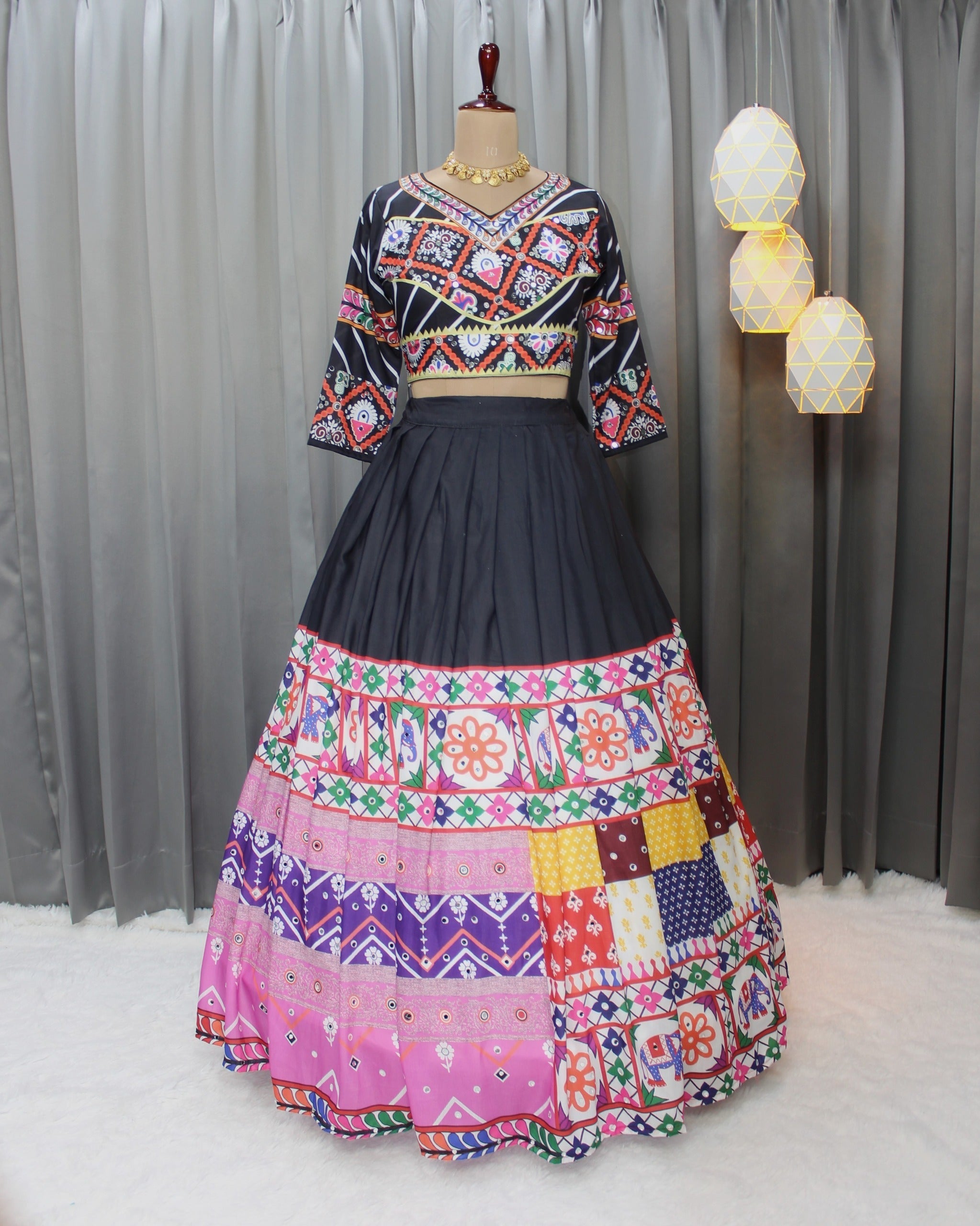 Muslin Cotton Chaniya Choli | Fancy Digital with Real Mirror Work for Traditional Wear