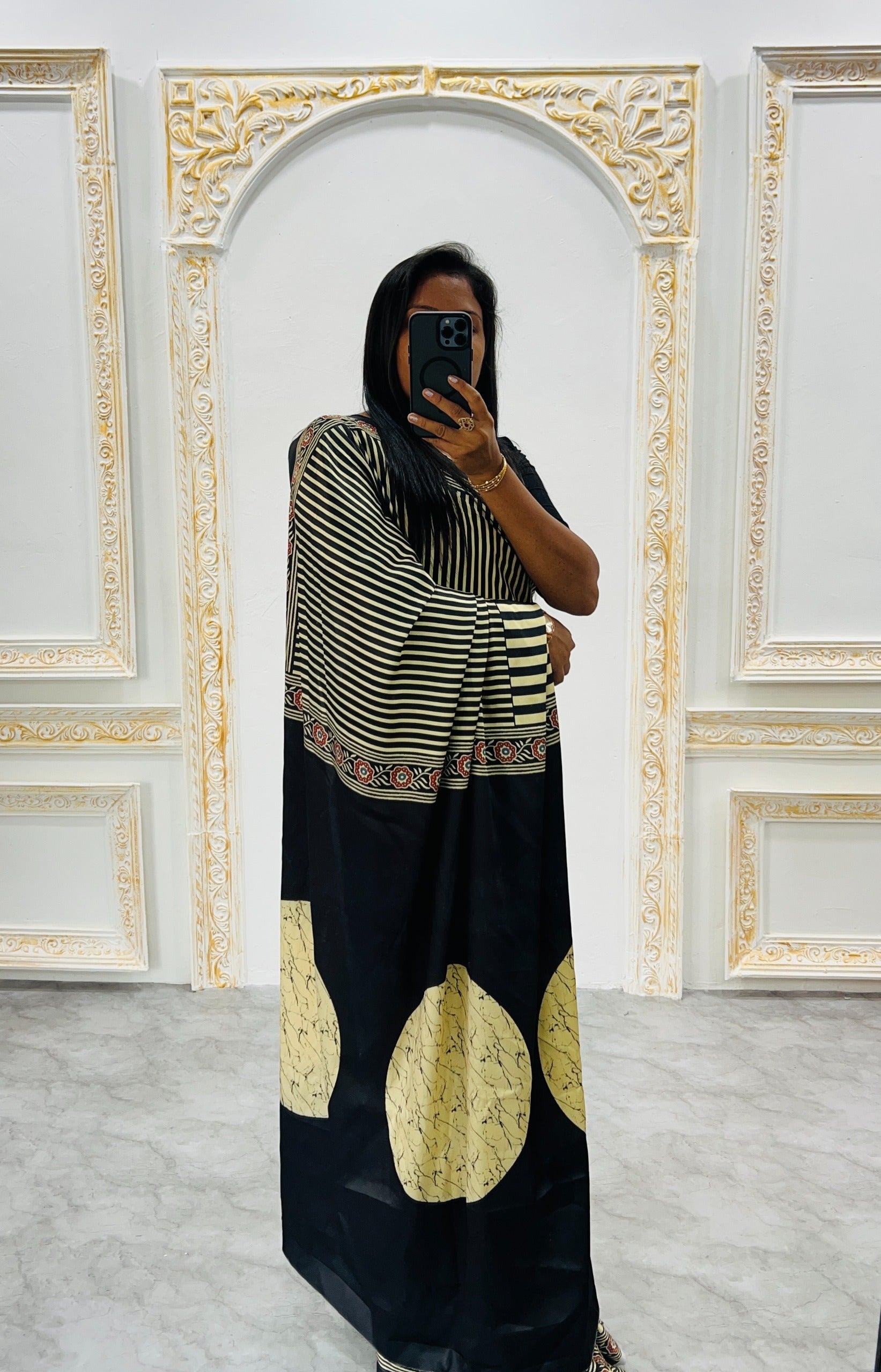 Ajrakh Printed Modal Silk Saree With Ajrakh Blouse