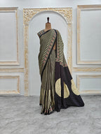 Ajrakh Printed Modal Silk Saree With Ajrakh Blouse