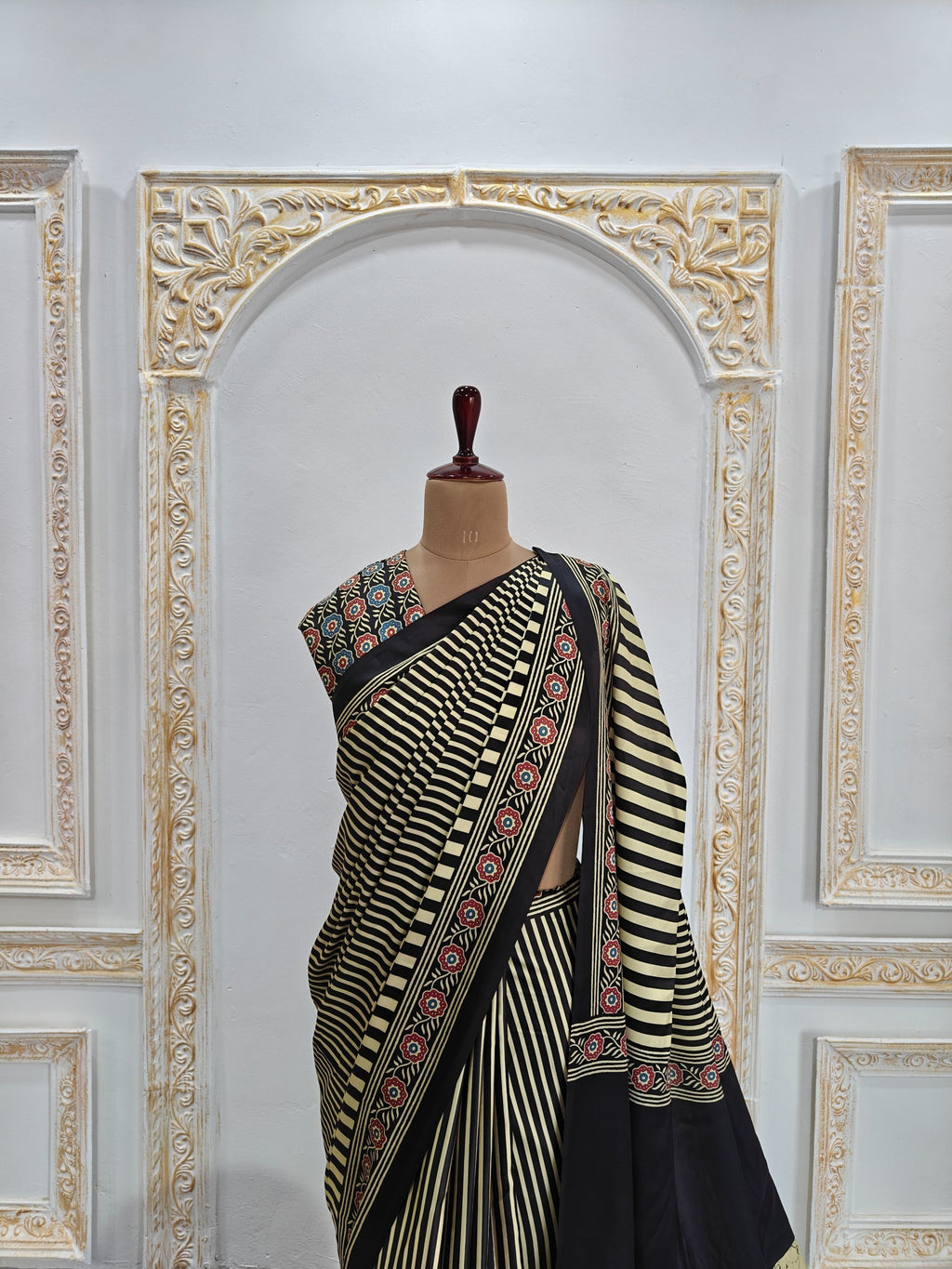 Ajrakh Printed Modal Silk Saree With Ajrakh Blouse