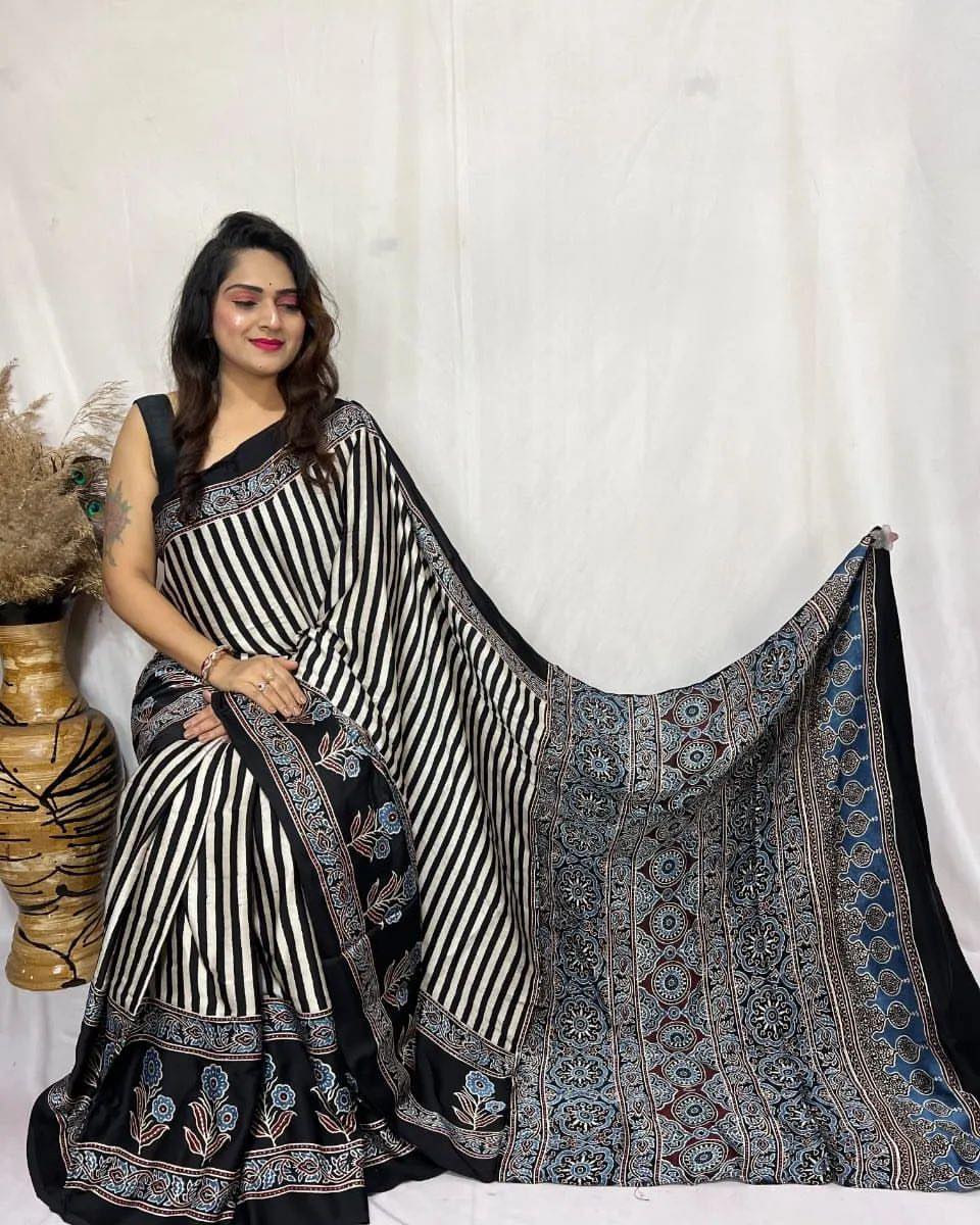 Ajrakh Primum Modal Silk Saree With Blouse