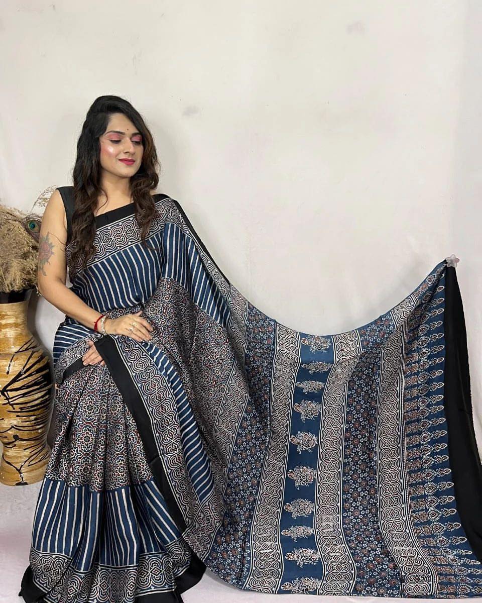 Ajrakh Primum Modal Silk Saree With Blouse