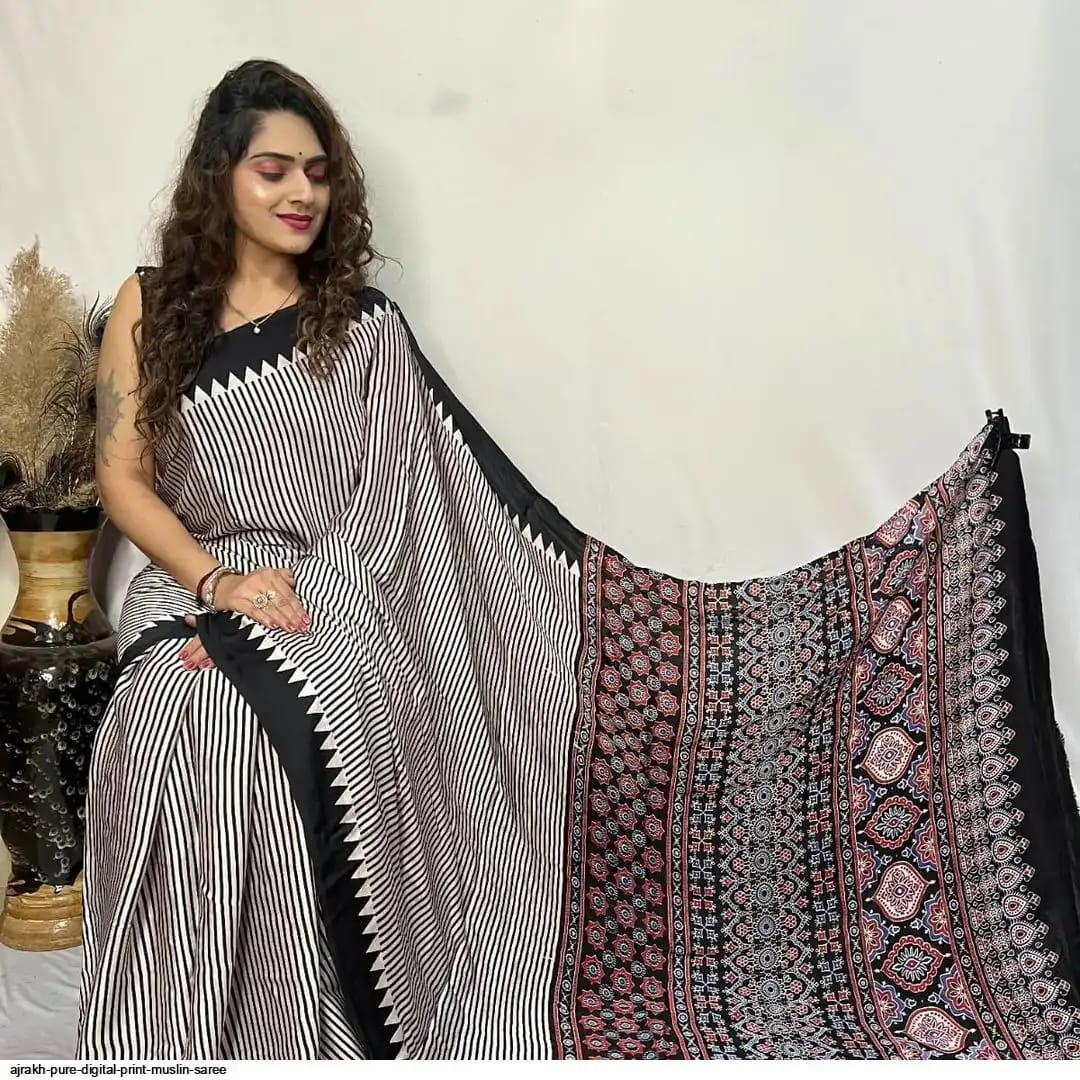 Ajrakh Primum Modal Silk Saree With Blouse
