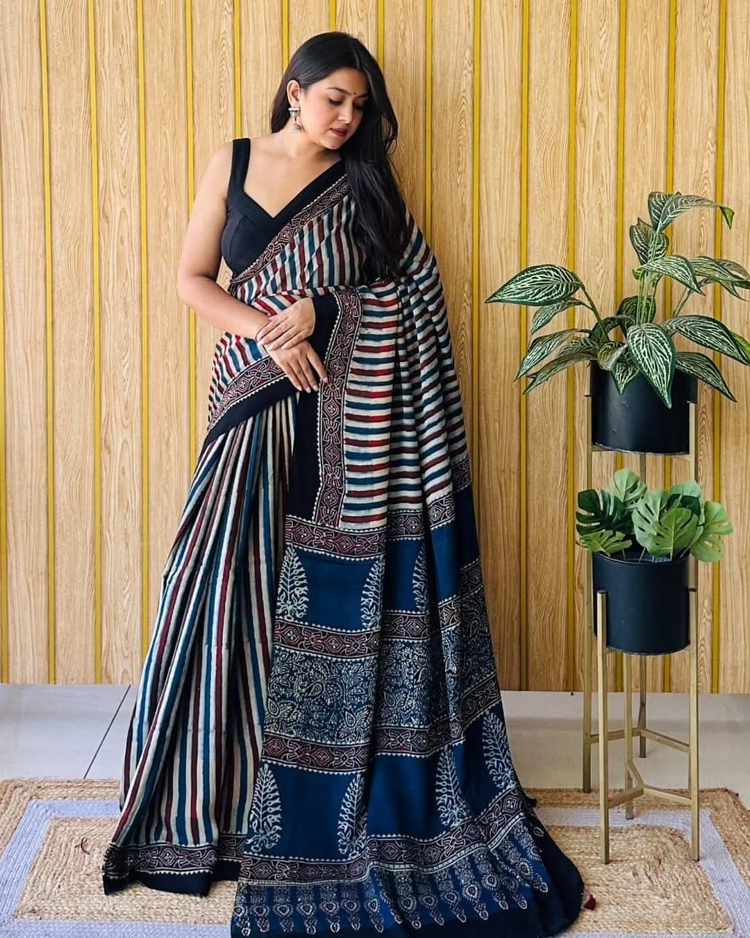 Ajrakh Primum Modal Silk Saree With Blouse