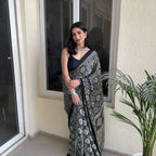 Ajrakh Printed Modal Silk Saree With Ajrakh Blouse