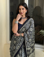 Ajrakh Printed Modal Silk Saree With Ajrakh Blouse