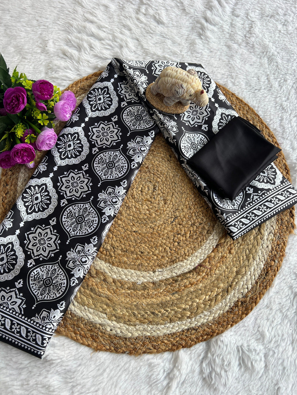 Ajrakh Printed Modal Silk Saree With Ajrakh Blouse