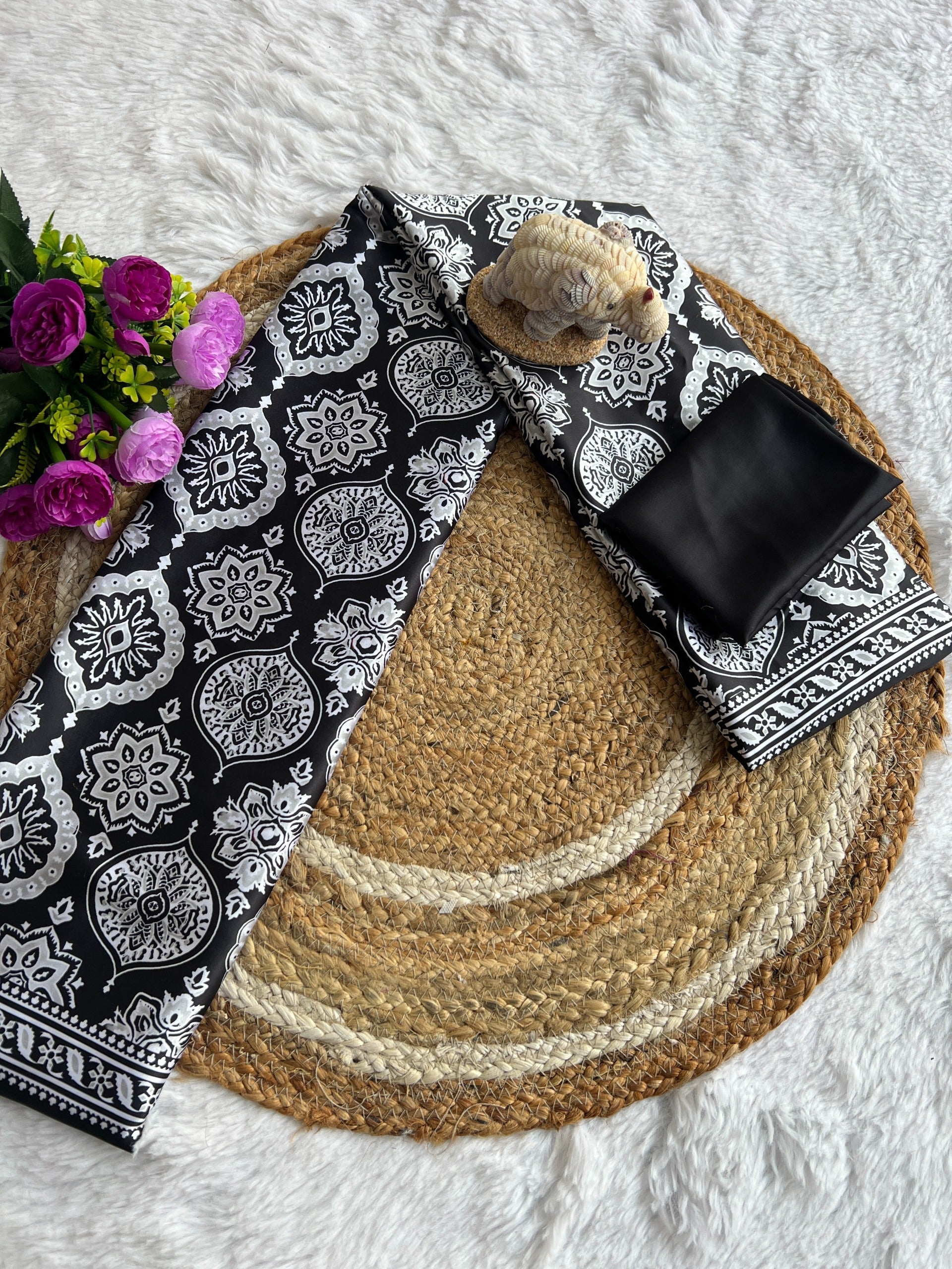 Ajrakh Printed Modal Silk Saree With Ajrakh Blouse