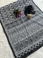 Ajrakh Printed Modal Silk Saree With Ajrakh Blouse