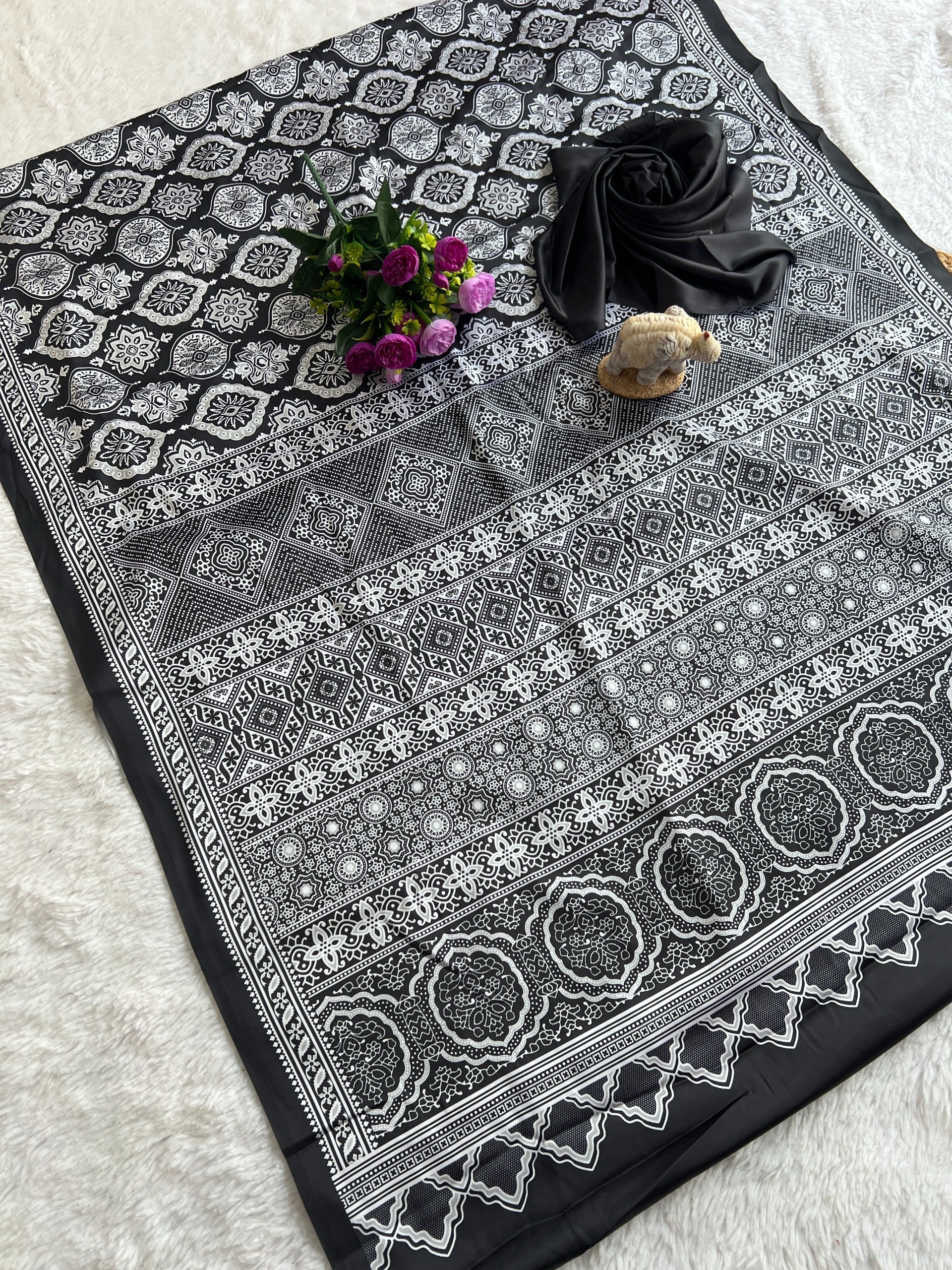 Ajrakh Printed Modal Silk Saree With Ajrakh Blouse