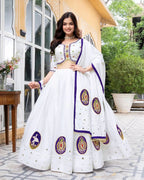 White Color Soft Butter Silk Chaniya Choli | Fancy Digital with Real Mirror Work for Traditional Wear