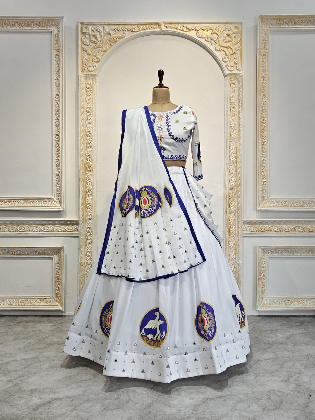 White Color Soft Butter Silk Chaniya Choli | Fancy Digital with Real Mirror Work for Traditional Wear