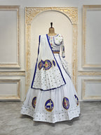 White Color Soft Butter Silk Chaniya Choli | Fancy Digital with Real Mirror Work for Traditional Wear