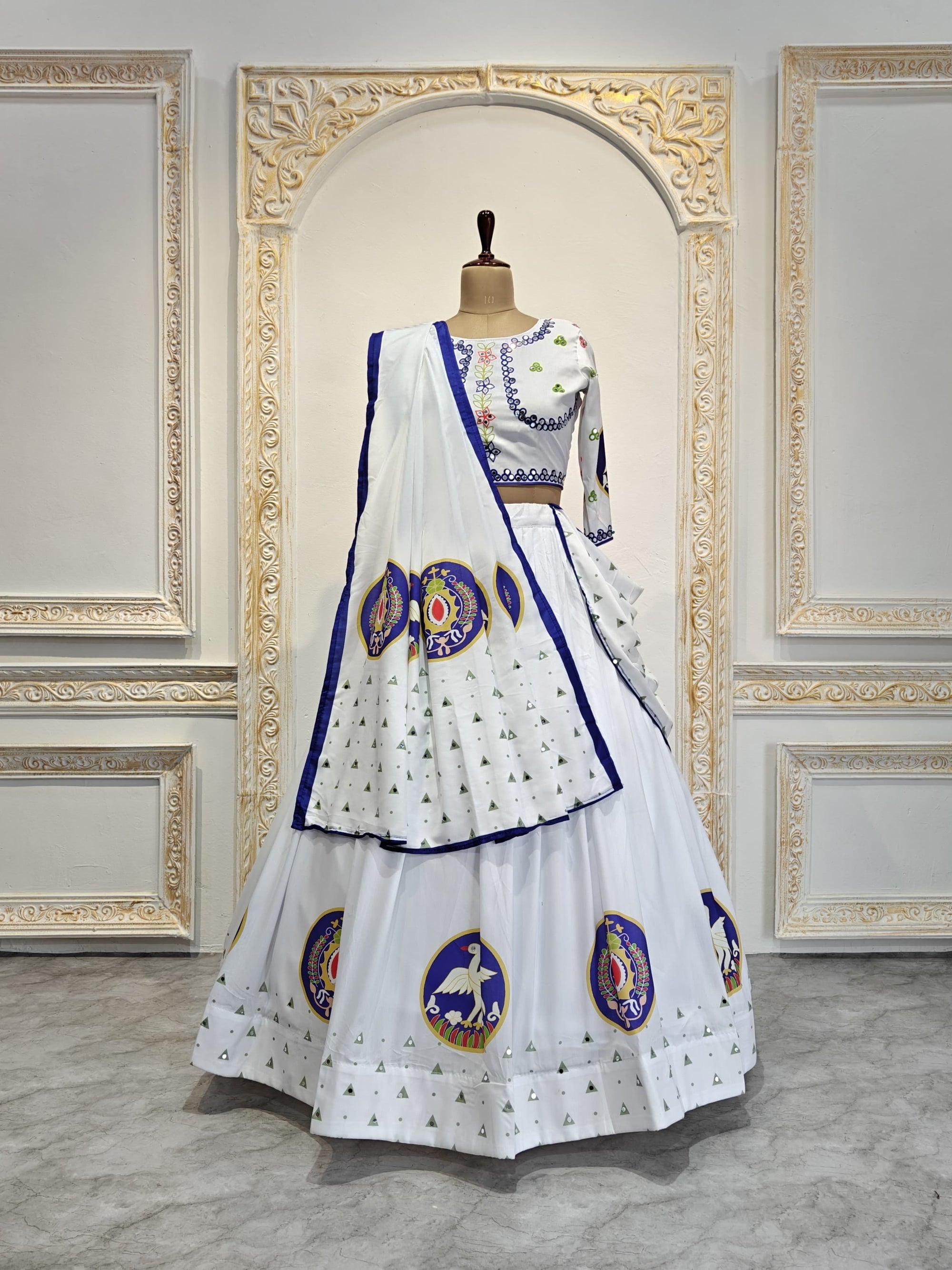 White Color Soft Butter Silk Chaniya Choli | Fancy Digital with Real Mirror Work for Traditional Wear