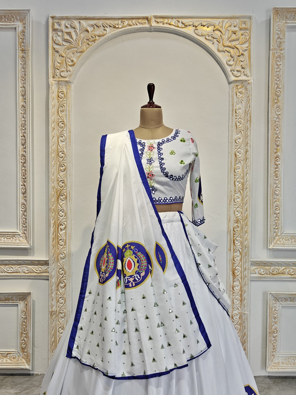 White Color Soft Butter Silk Chaniya Choli | Fancy Digital with Real Mirror Work for Traditional Wear