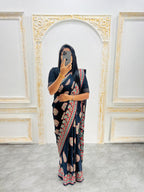 Ajrakh Printed Semi Gaji Silk Saree With Ajrakh Blouse