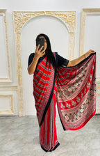 Ajrakh Printed Semi Gaji Silk Saree With Ajrakh Blouse