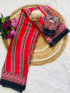 Ajrakh Printed Semi Gaji Silk Saree With Ajrakh Blouse