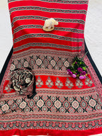 Ajrakh Printed Semi Gaji Silk Saree With Ajrakh Blouse