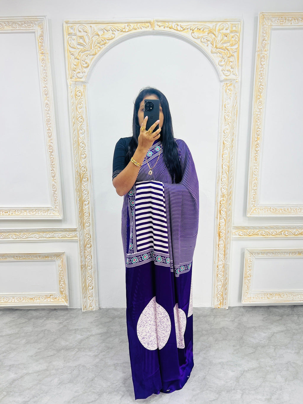 Ajrakh Printed Semi Gaji Silk Saree With Ajrakh Blouse