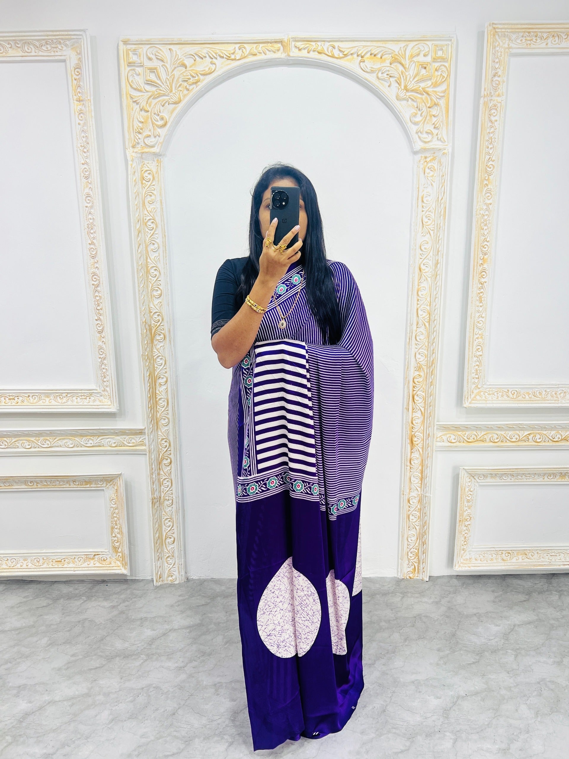 Ajrakh Printed Semi Gaji Silk Saree With Ajrakh Blouse