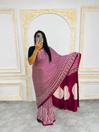 Ajrakh Printed Semi Gaji Silk Saree With Ajrakh Blouse