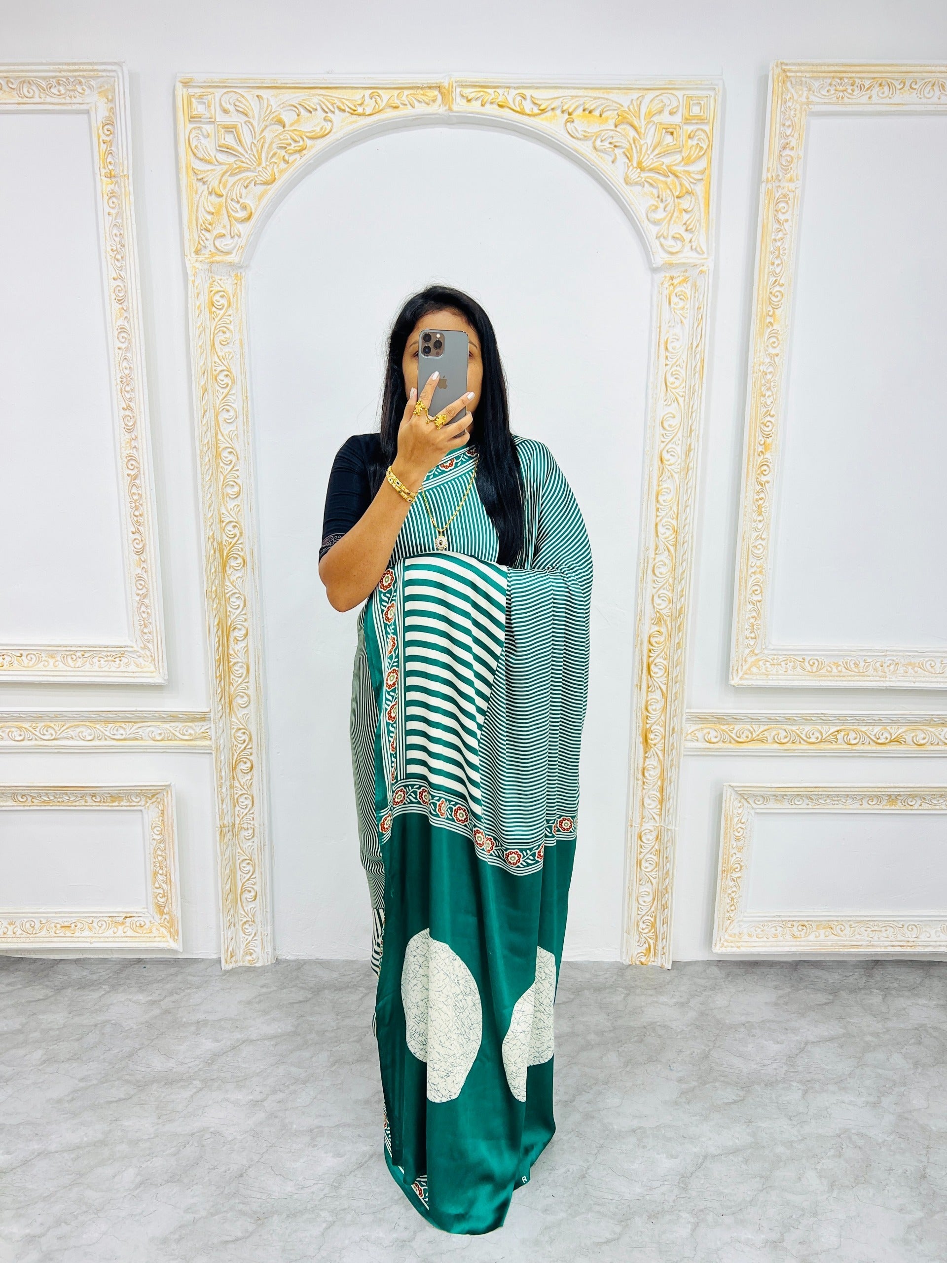 Ajrakh Printed Semi Gaji Silk Saree With Ajrakh Blouse