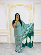 Ajrakh Printed Semi Gaji Silk Saree With Ajrakh Blouse