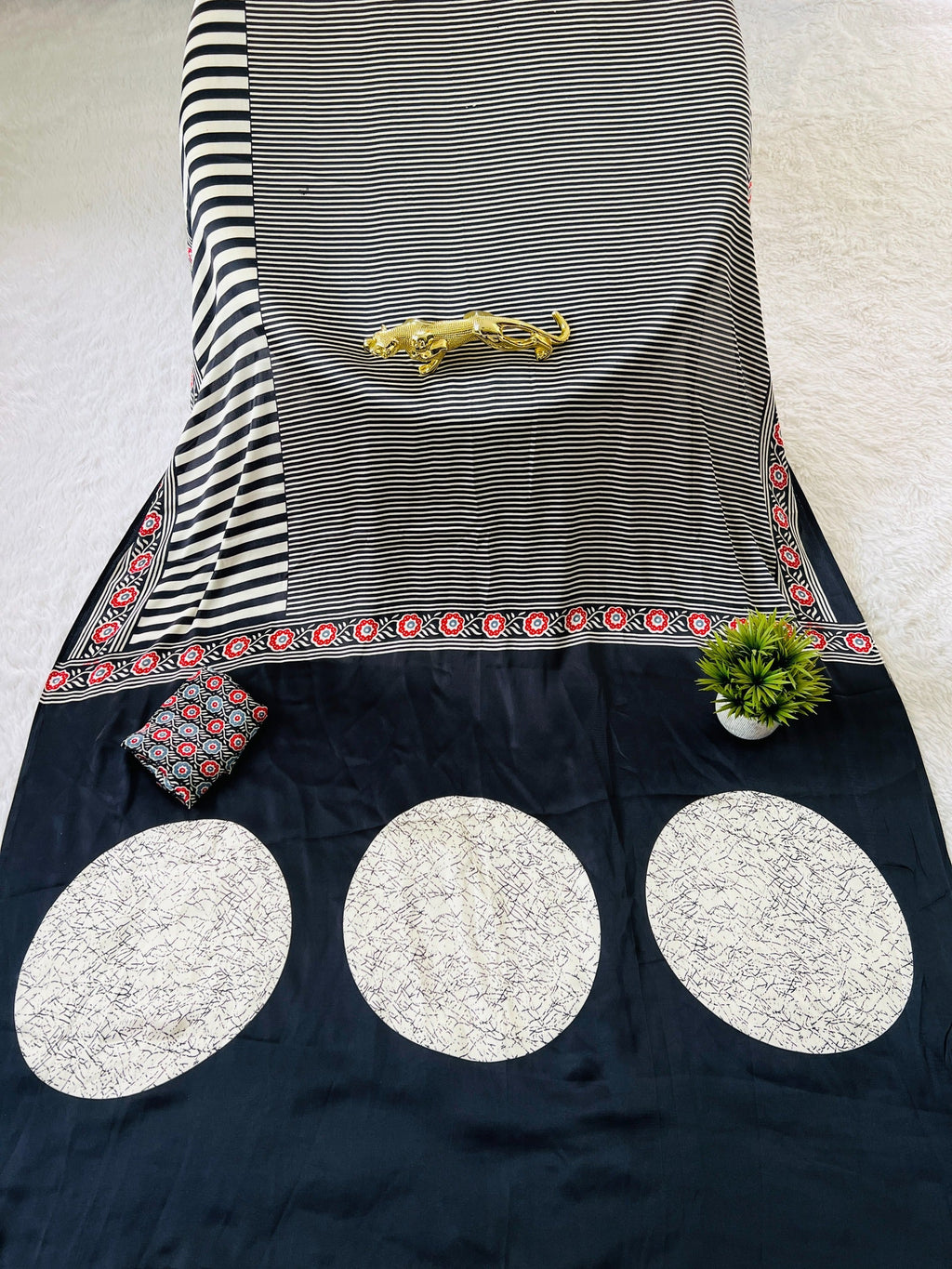 Ajrakh Printed Semi Gaji Silk Saree With Ajrakh Blouse