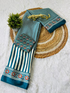 Ajrakh Printed Semi Gaji Silk Saree With Ajrakh Blouse
