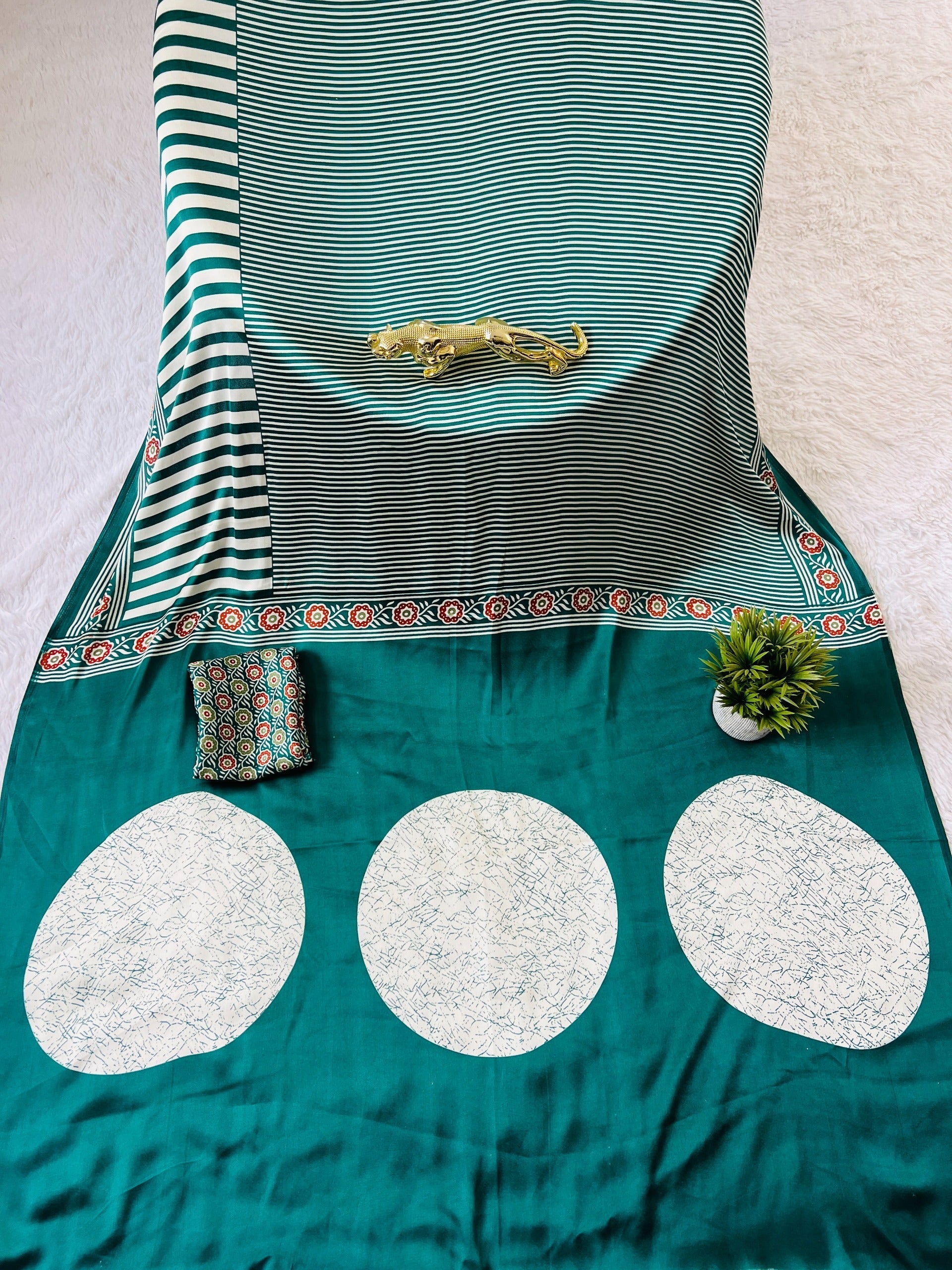Ajrakh Printed Semi Gaji Silk Saree With Ajrakh Blouse