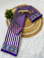 Ajrakh Printed Semi Gaji Silk Saree With Ajrakh Blouse