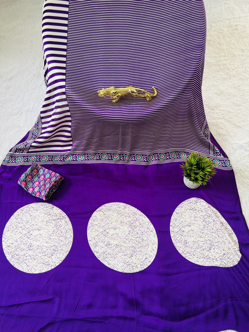 Ajrakh Printed Semi Gaji Silk Saree With Ajrakh Blouse