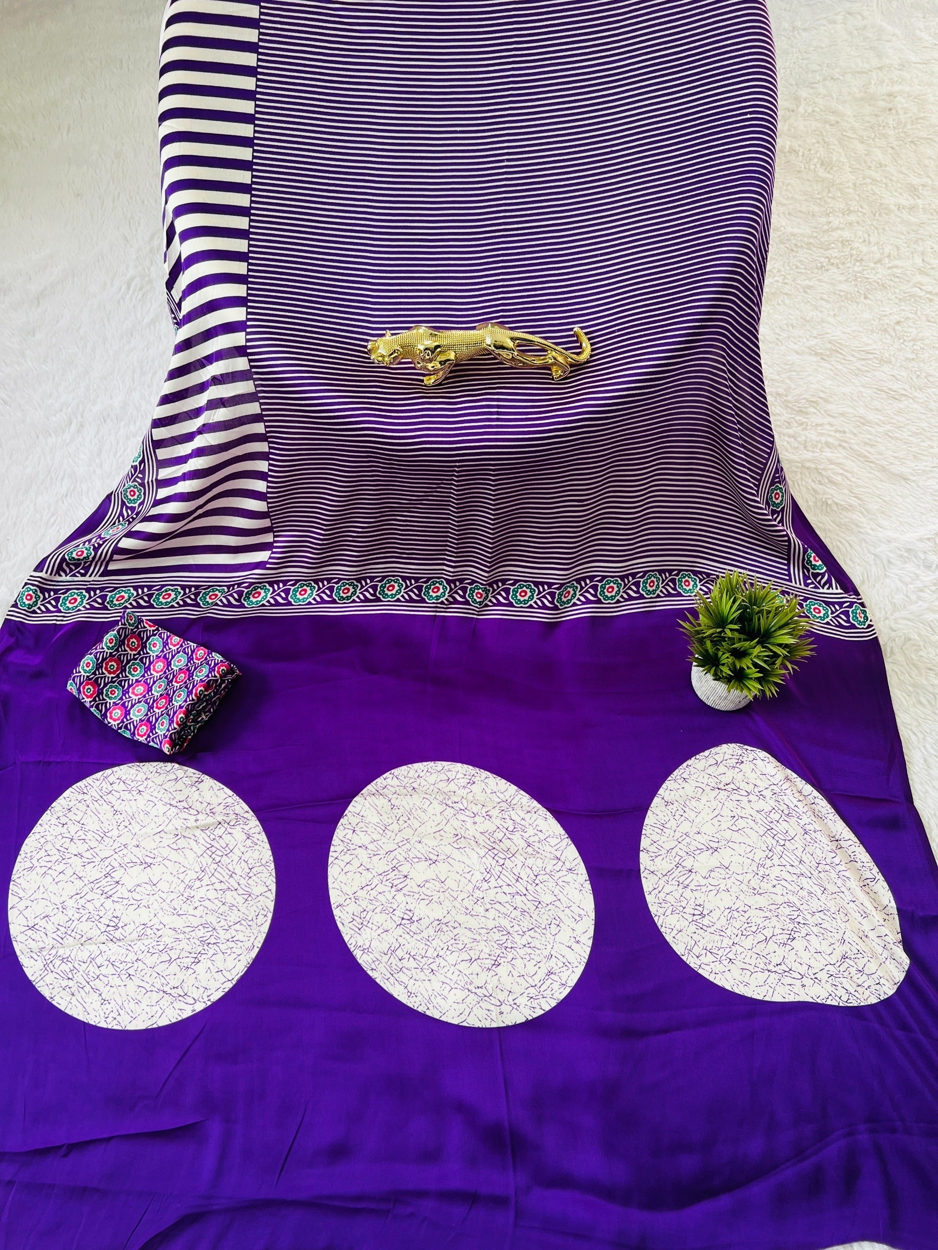 Ajrakh Printed Semi Gaji Silk Saree With Ajrakh Blouse