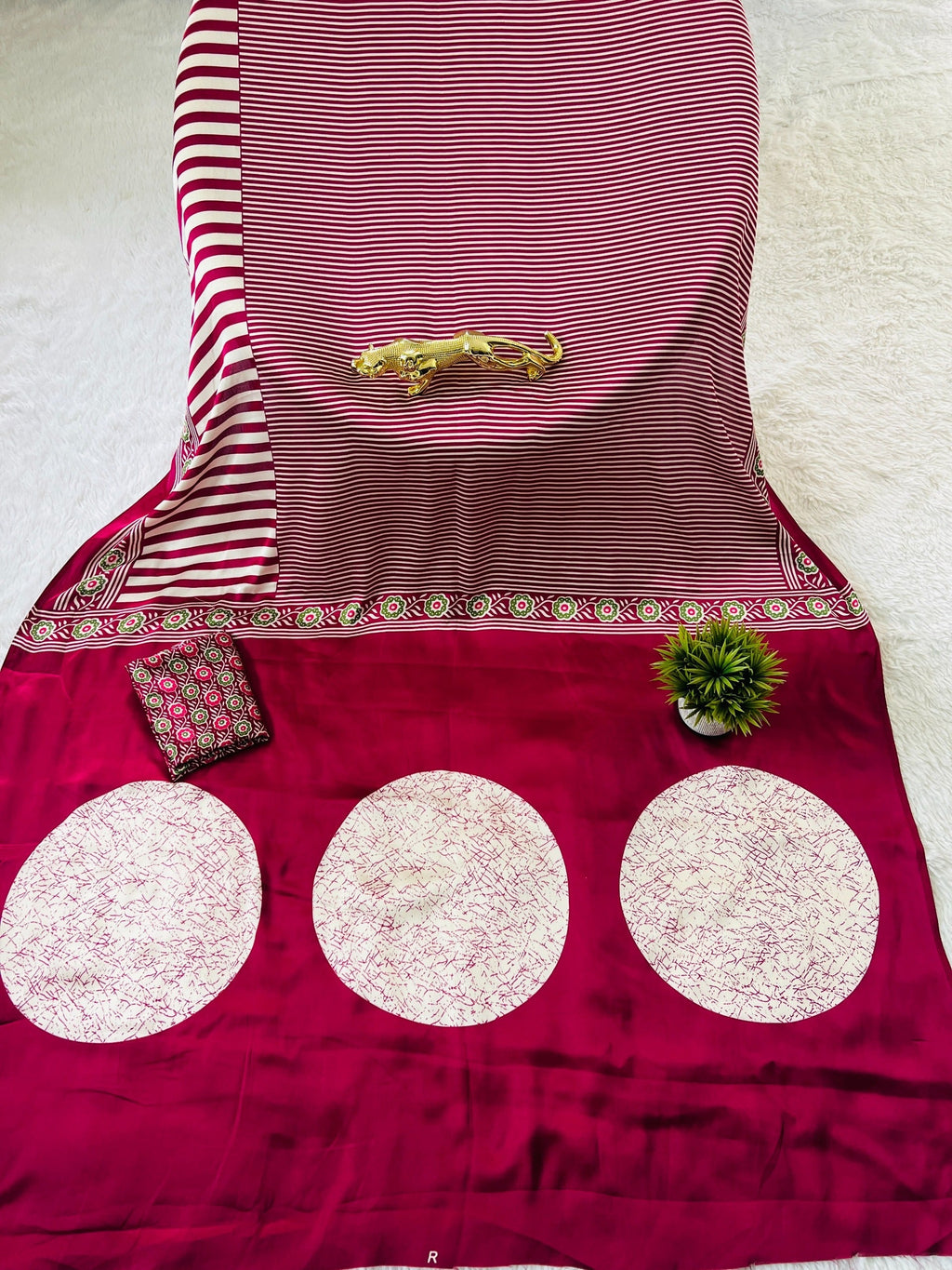 Ajrakh Printed Semi Gaji Silk Saree With Ajrakh Blouse