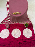 Ajrakh Printed Semi Gaji Silk Saree With Ajrakh Blouse