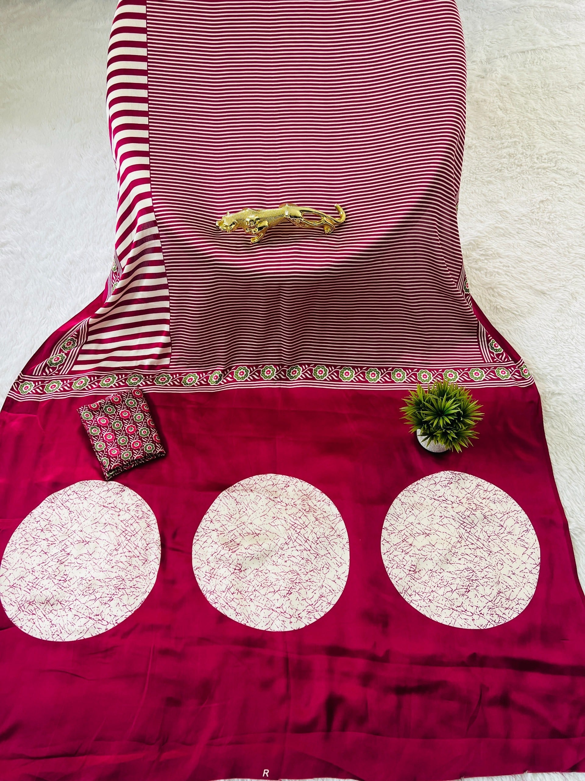 Ajrakh Printed Semi Gaji Silk Saree With Ajrakh Blouse