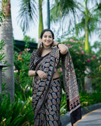 Black Ajrakh Primum Modal Silk Saree With Blouse