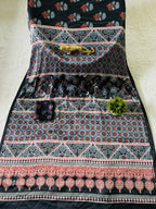Black Ajrakh Primum Modal Silk Saree With Blouse