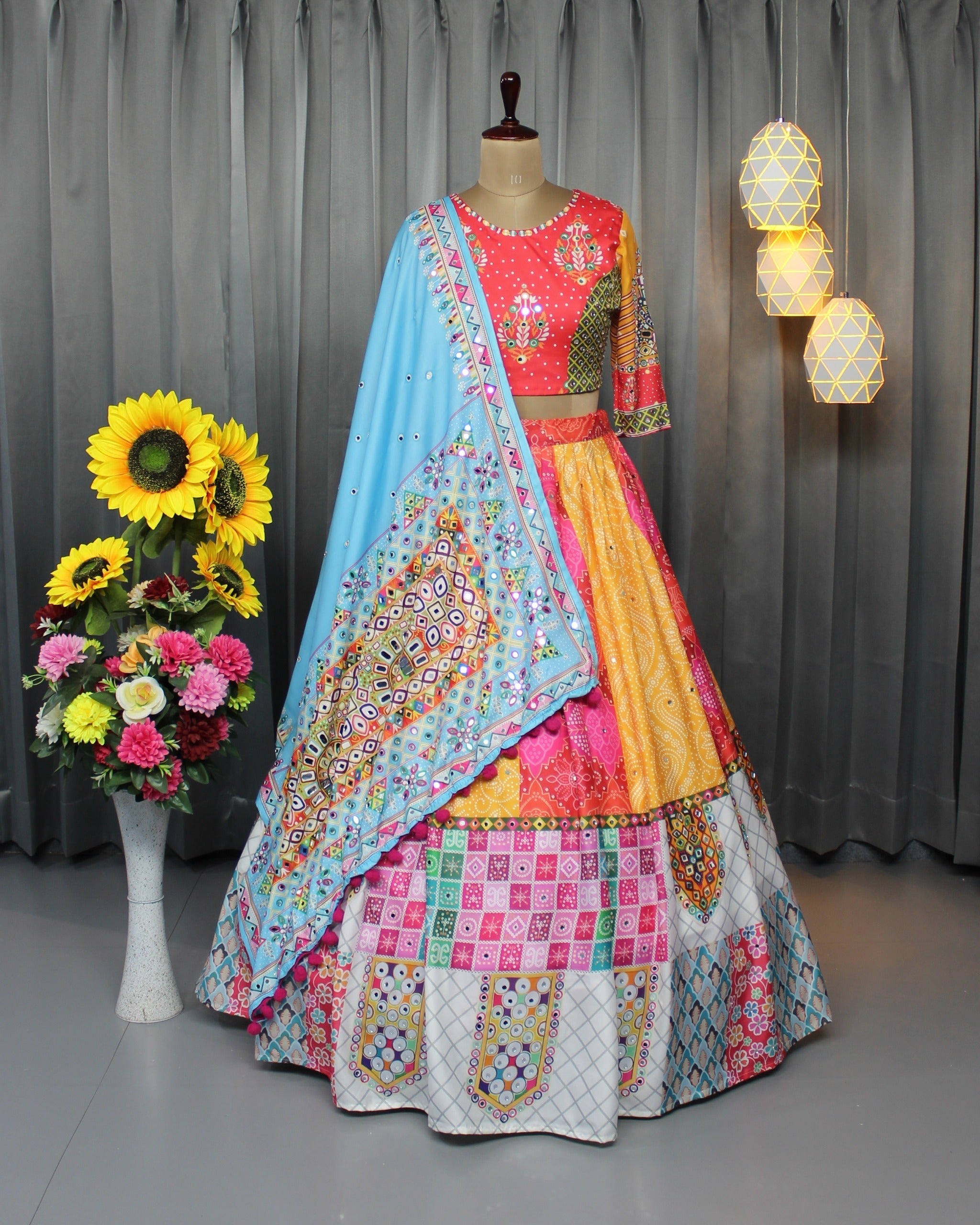 Soft Butter Silk Chaniya Choli | Fancy Digital with Real Mirror Work for Traditional Wear
