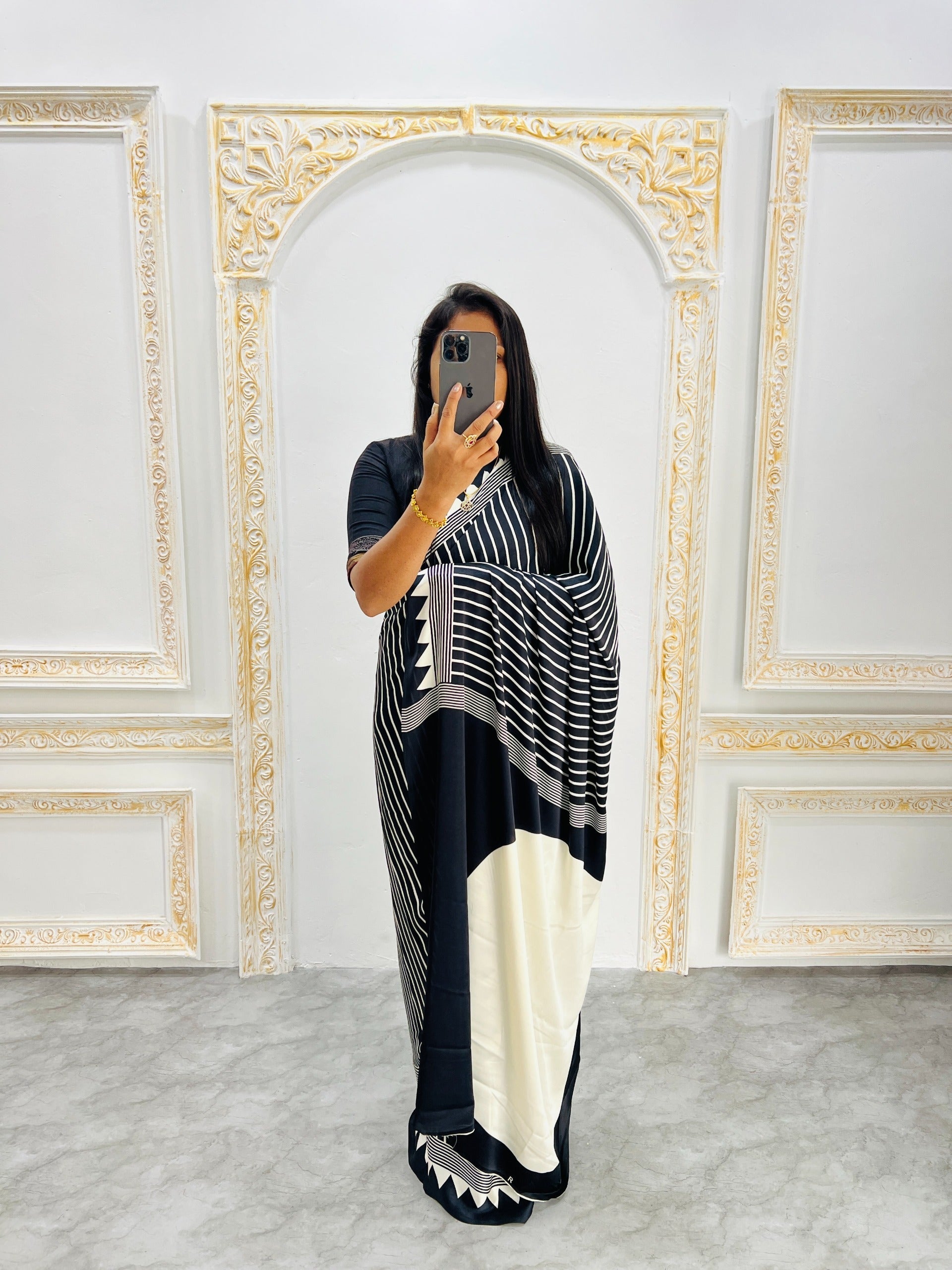 Ajrakh Printed Semi Gaji Silk Saree With Ajrakh Blouse