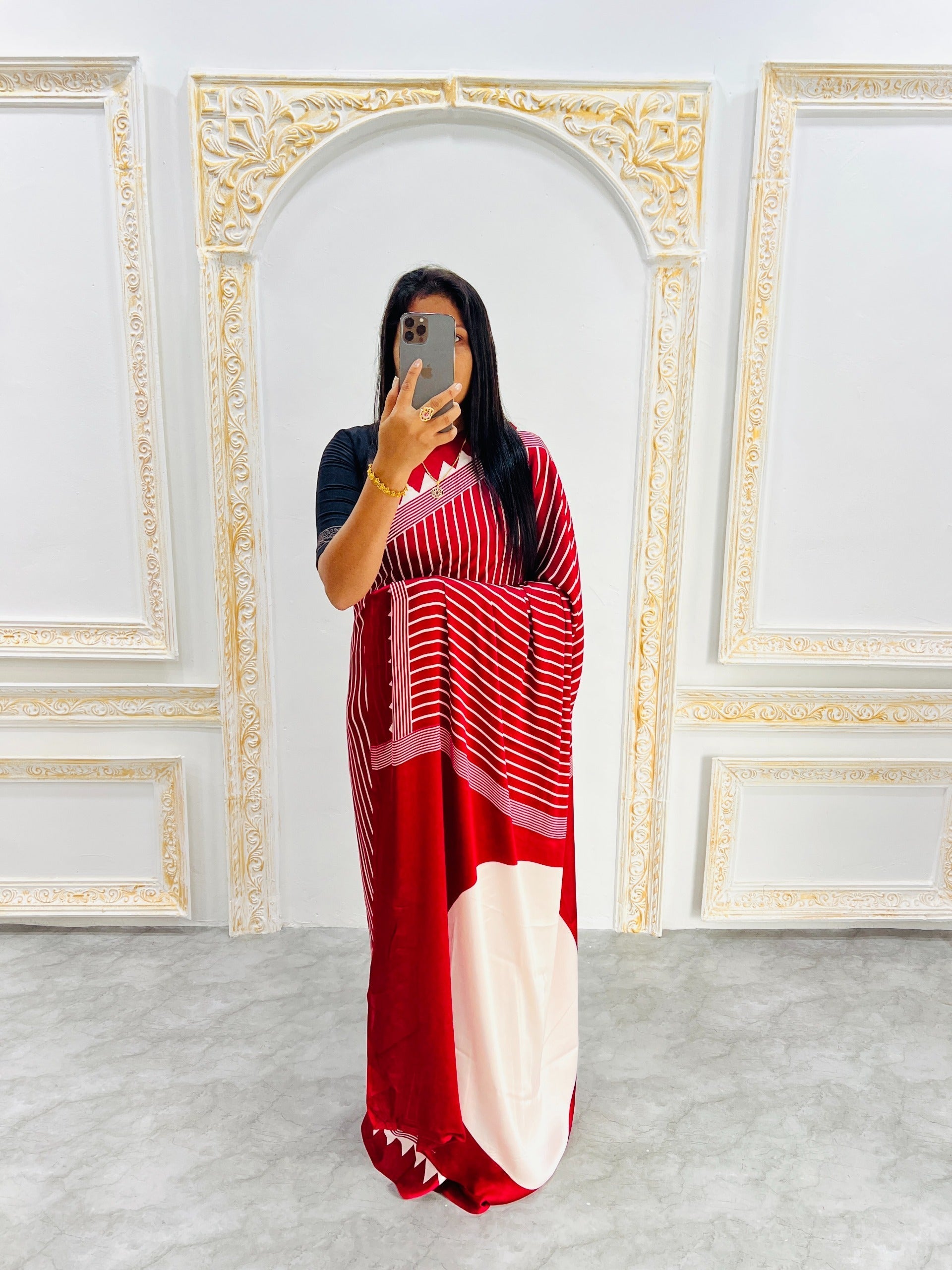 Ajrakh Printed Semi Gaji Silk Saree With Ajrakh Blouse
