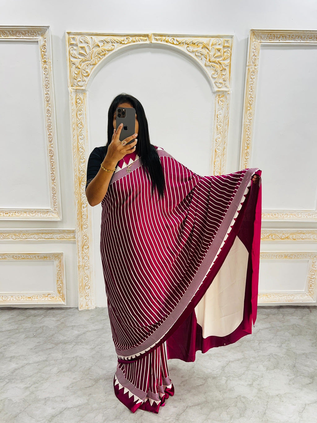 Ajrakh Printed Semi Gaji Silk Saree With Ajrakh Blouse