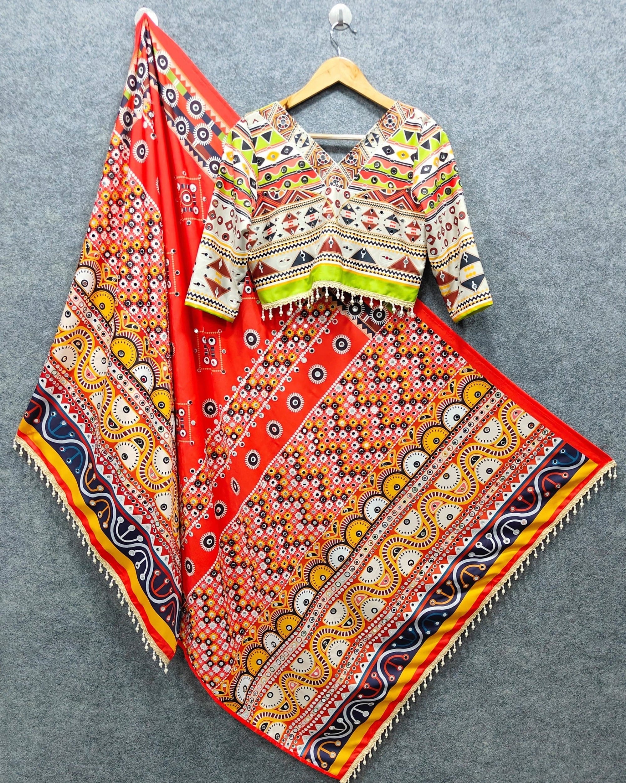 Green Color Soft Butter Silk Chaniya Choli | Fancy Digital with Real Mirror Work for Traditional Wear