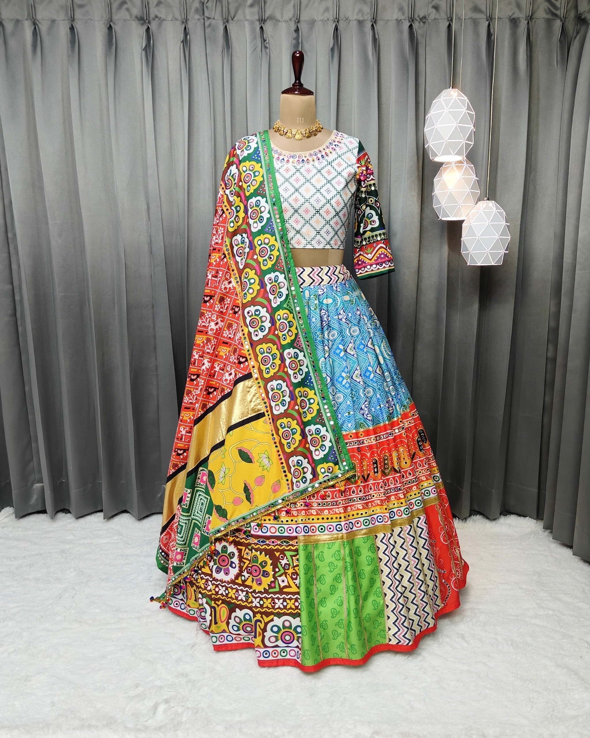 Multi Color Soft Butter Silk Chaniya Choli | Fancy Digital with Real Mirror Work for Traditional Wear
