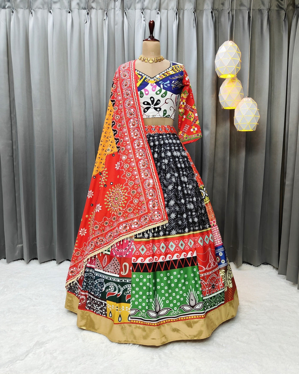 Multi Color Soft Butter Silk Chaniya Choli | Fancy Digital with Real Mirror Work for Traditional Wear